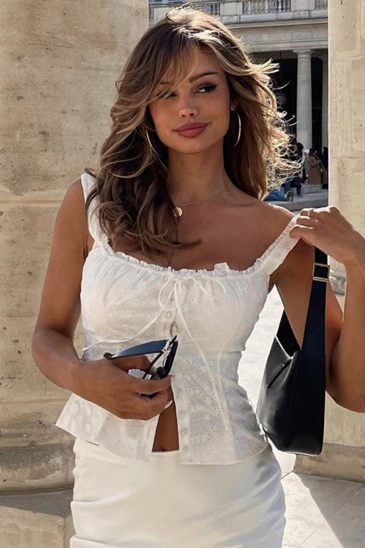 Top de tirantes Janna de jacquard floral y encaje