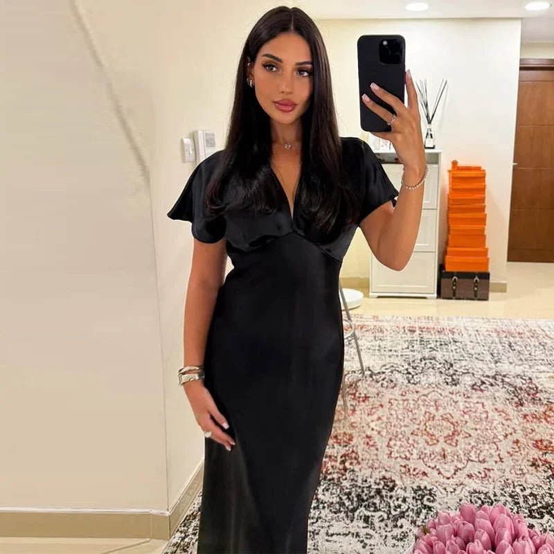 Vestido midi de satén con escote en V Janna