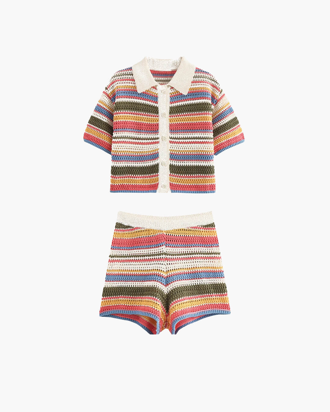 Conjunto de suéter corto de ganchillo y shorts Jasmin