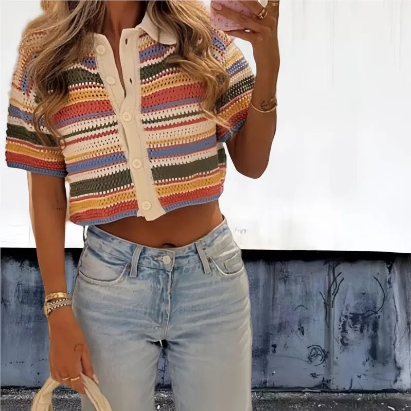 Conjunto de suéter corto de ganchillo y shorts Jasmin