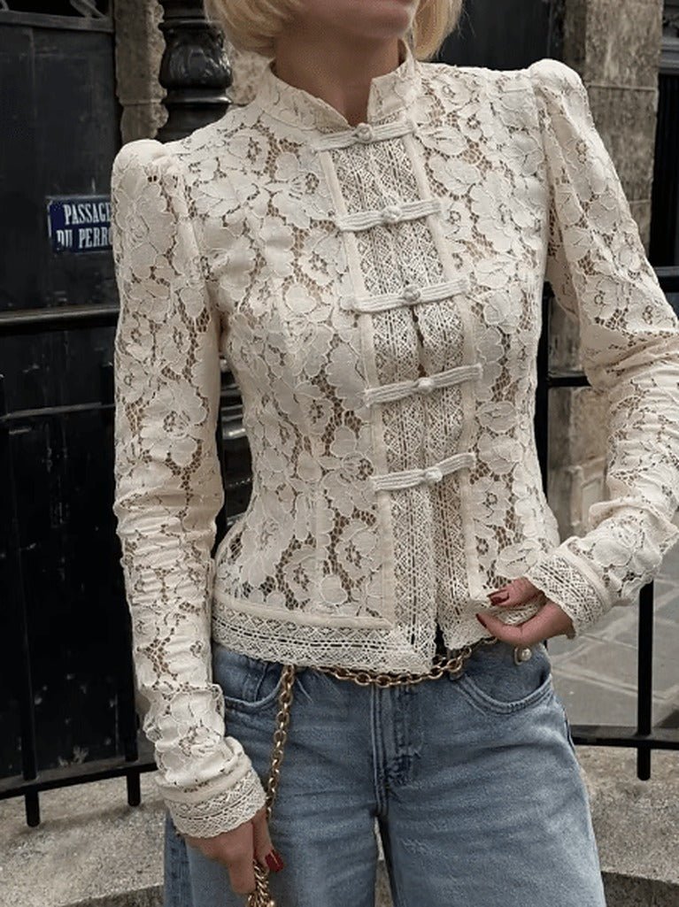 Top Jeanna de encaje y manga larga