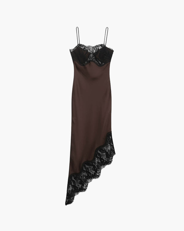 Vestido lencero de satén y encaje Jenica