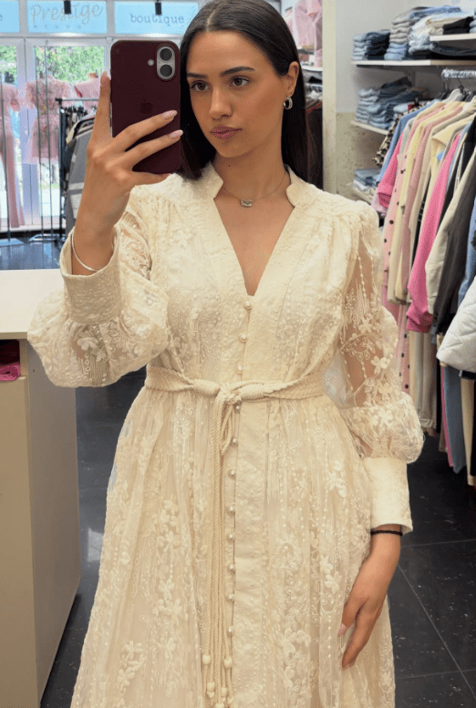 Vestido midi con perlas bordadas Jenina