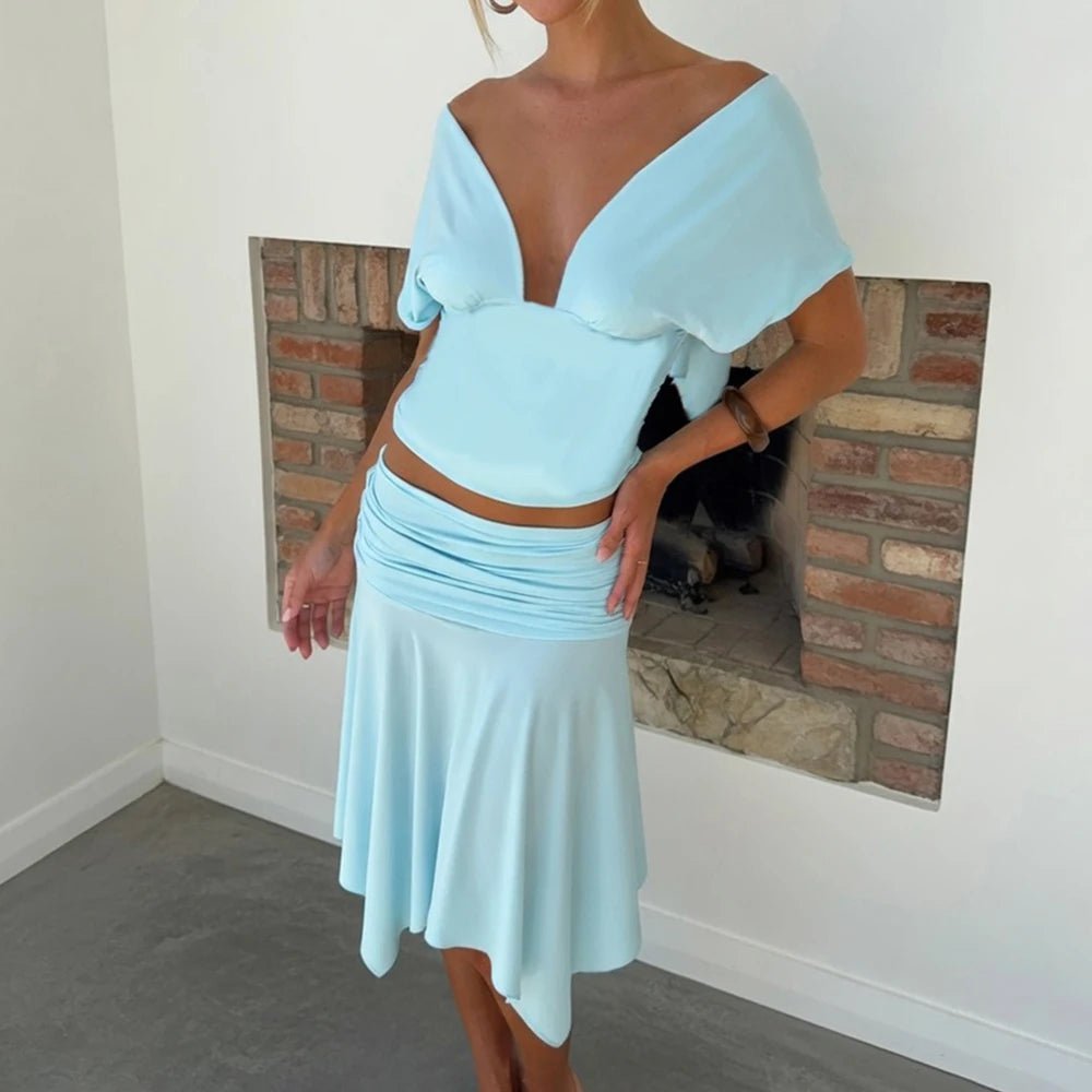 Conjunto Jenna de top y falda con hombros descubiertos