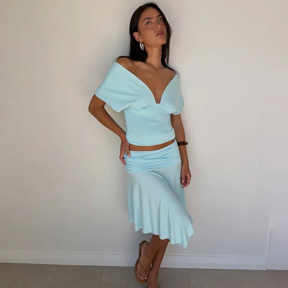 Conjunto Jenna de top y falda con hombros descubiertos