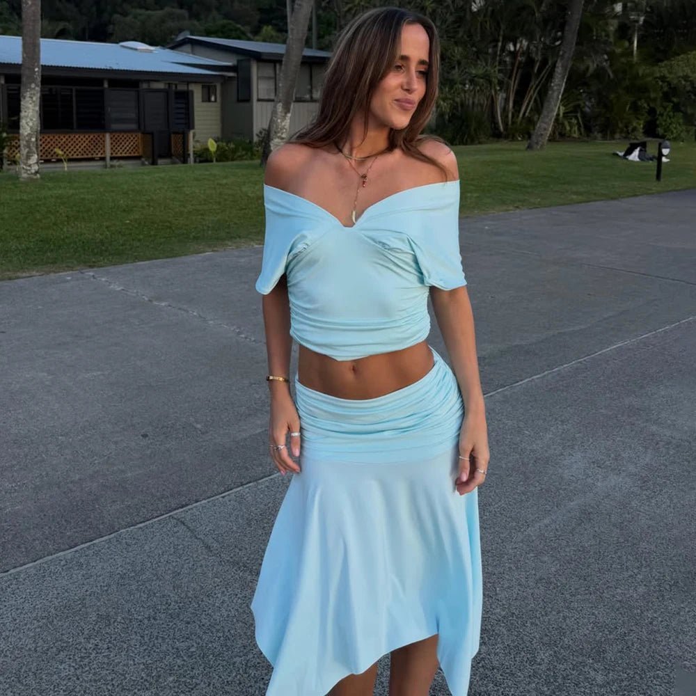 Conjunto Jenna de top y falda con hombros descubiertos