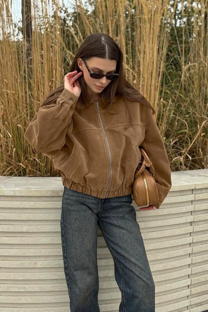 Chaqueta bomber de ante con cremallera Jenny