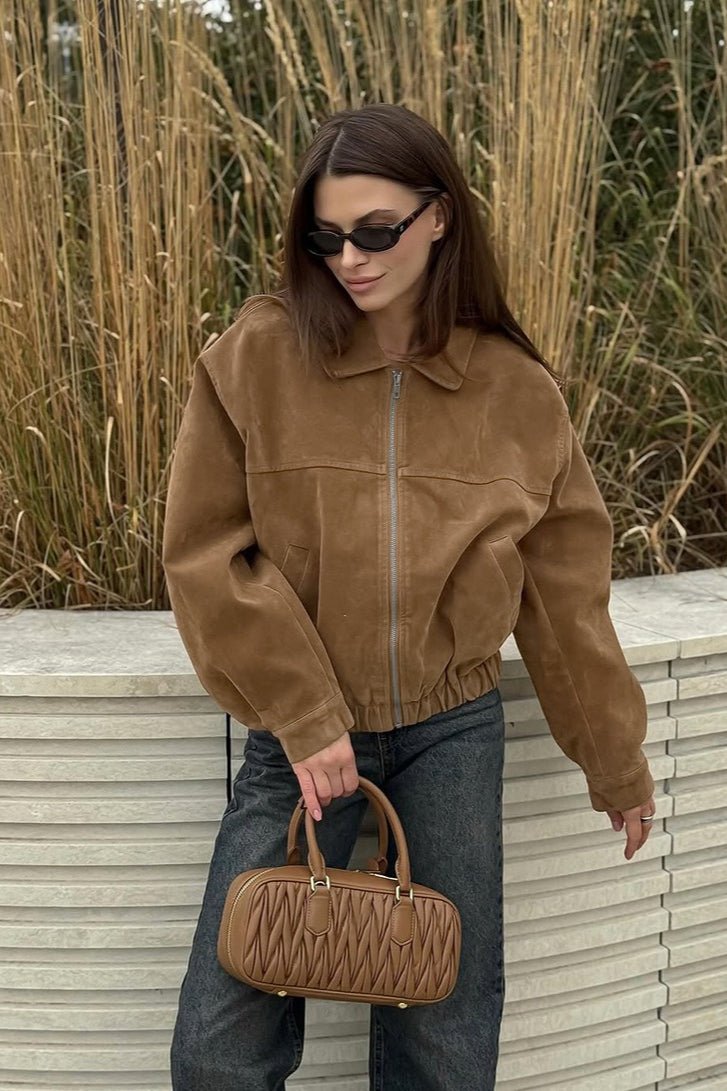 Chaqueta bomber de ante con cremallera Jenny