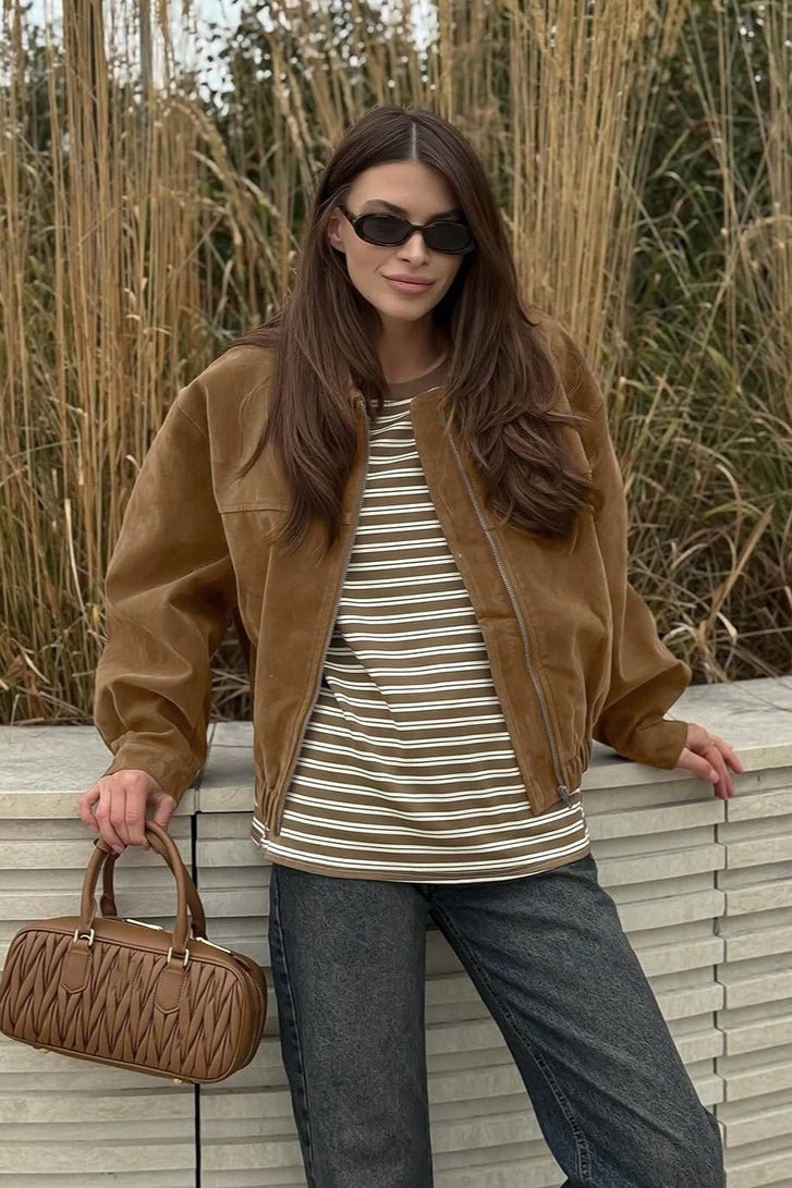 Chaqueta bomber de ante con cremallera Jenny