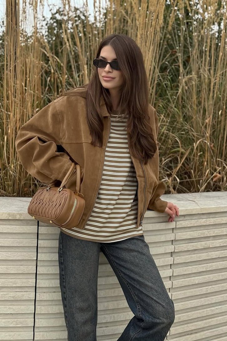 Chaqueta bomber de ante con cremallera Jenny
