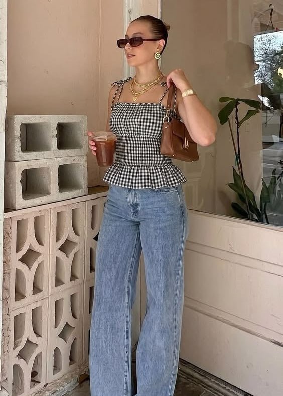 Camiseta de tirantes de cuadros vintage Jessica