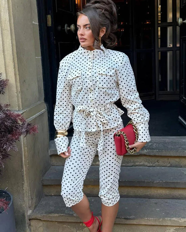 Conjunto de pantalón de lunares y talle alto Jia