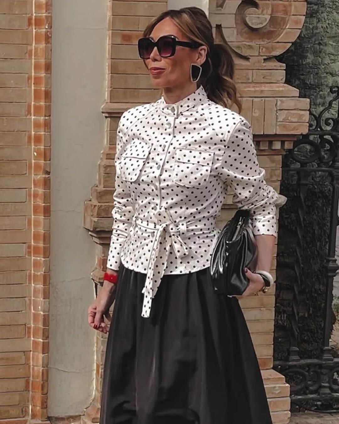 Conjunto de pantalón de lunares y talle alto Jia