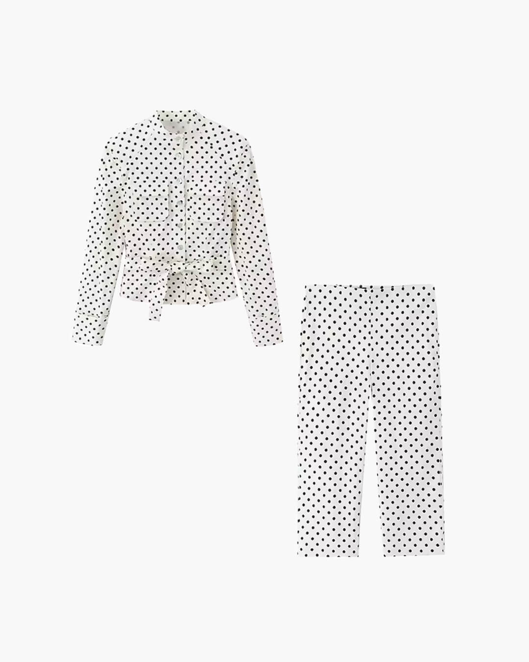 Conjunto de pantalón de lunares y talle alto Jia