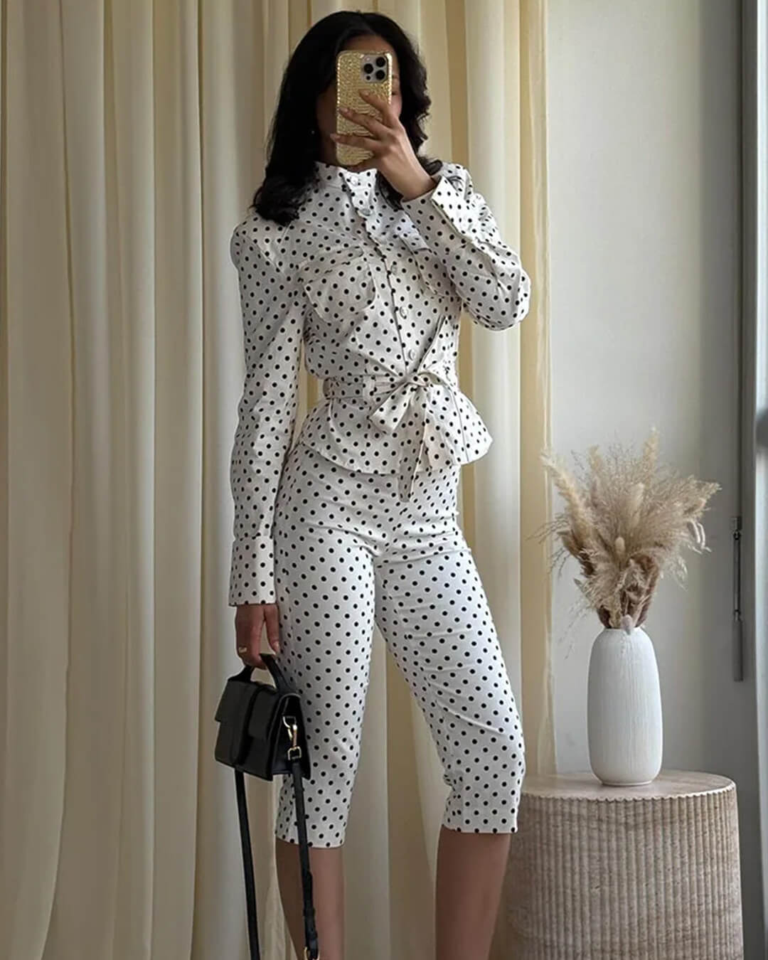 Conjunto de pantalón de lunares y talle alto Jia