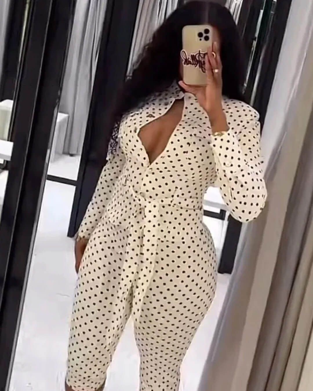 Conjunto de pantalón de lunares y talle alto Jia