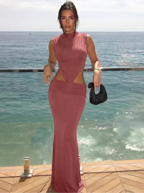 Vestido largo con espalda descubierta y recortes Jianna