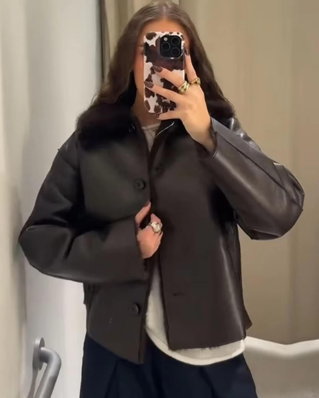 Chaqueta reversible de cuero y piel sintética Joana