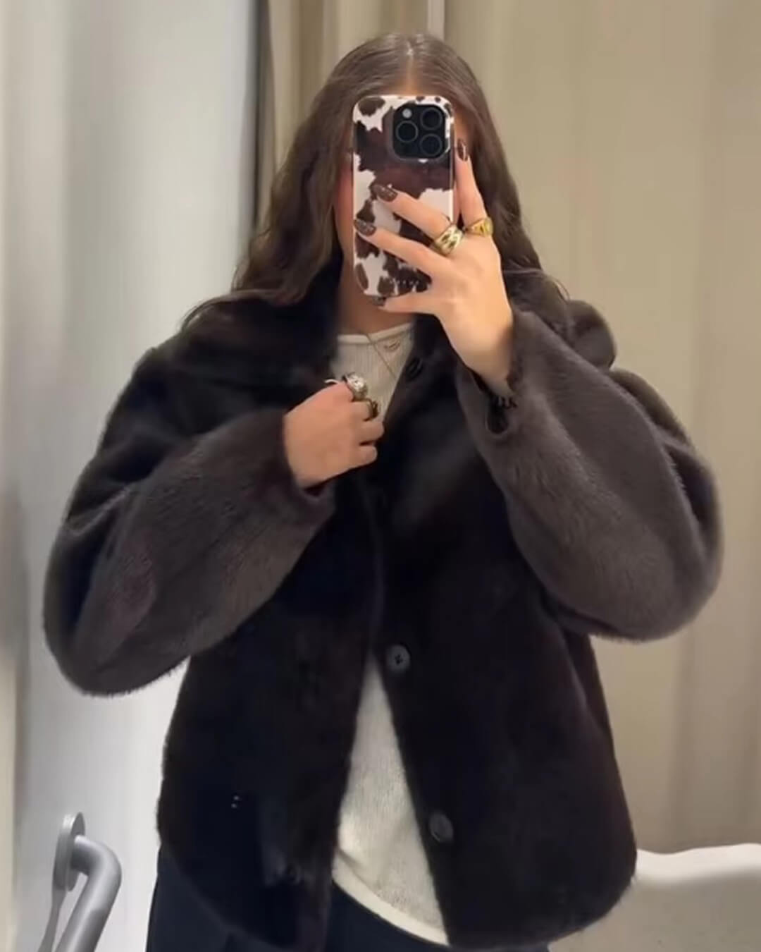 Chaqueta reversible de cuero y piel sintética Joana