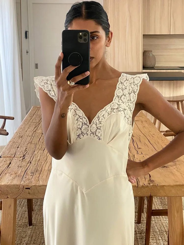 Vestido largo de satén y encaje Joanna