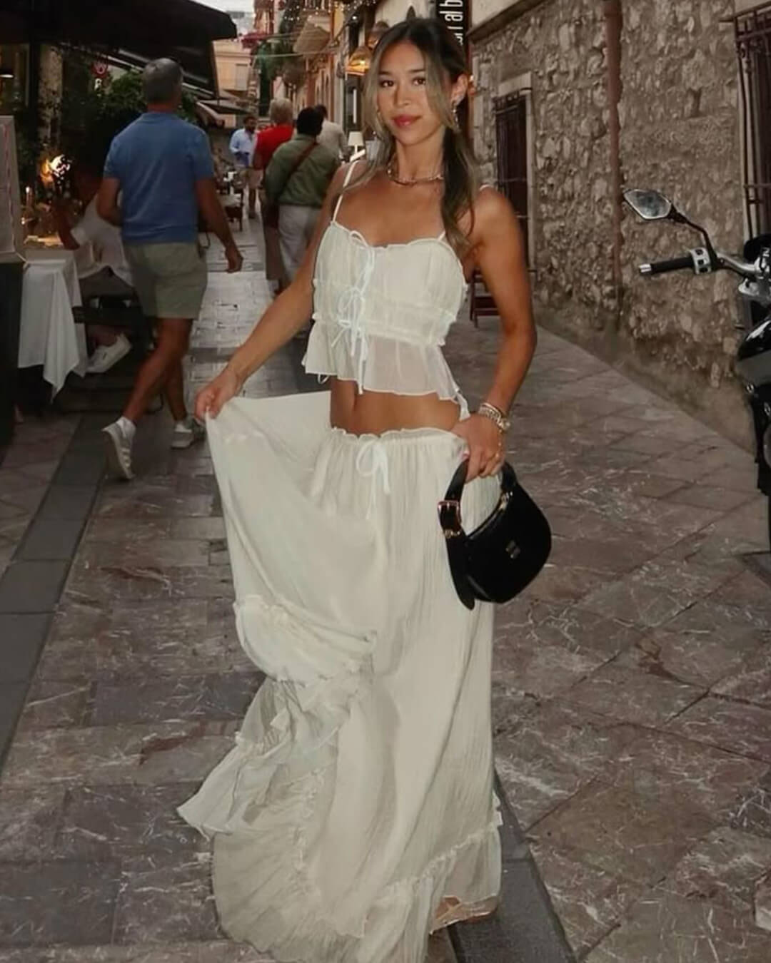 Conjunto de falda larga y top de tirantes fruncido Julia