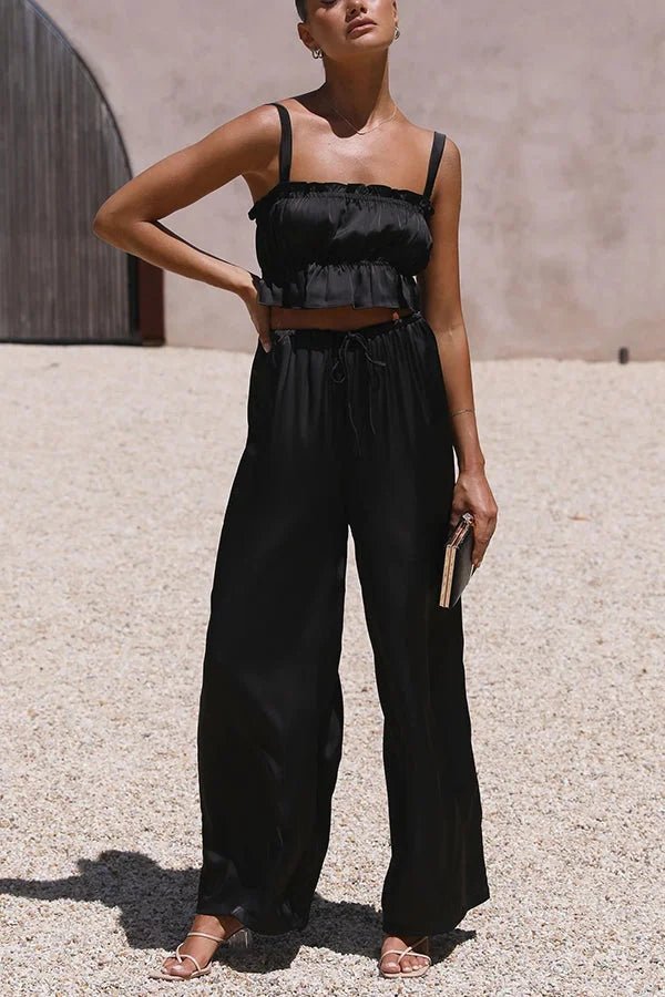Conjunto de top con volantes y pantalón con cintura elástica Julianne