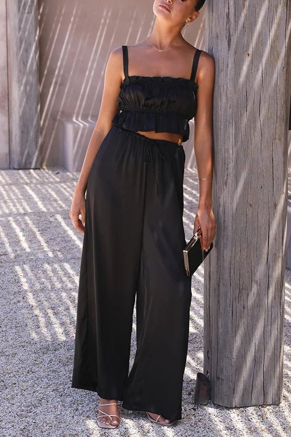 Conjunto de top con volantes y pantalón con cintura elástica Julianne