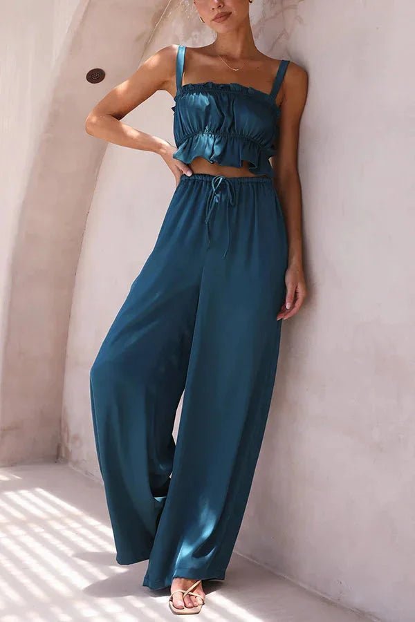 Conjunto de top con volantes y pantalón con cintura elástica Julianne