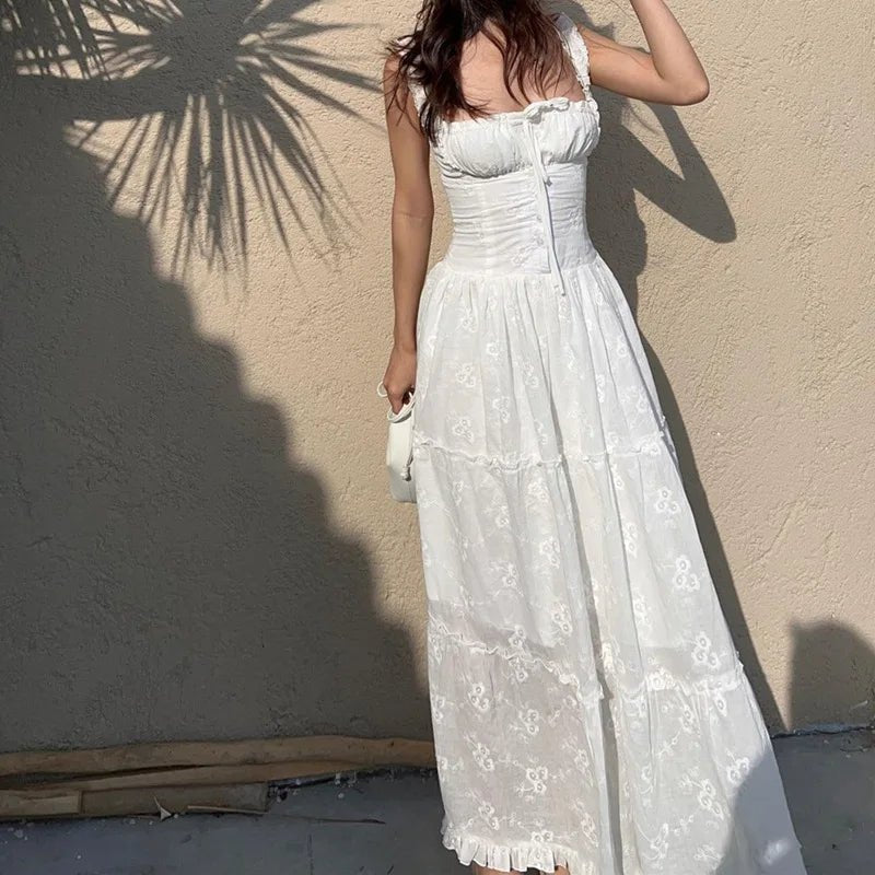 Vestido largo escalonado con volantes Karla