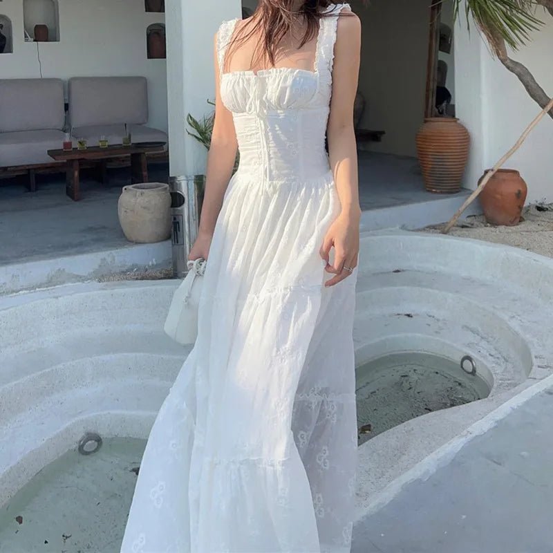 Vestido largo escalonado con volantes Karla