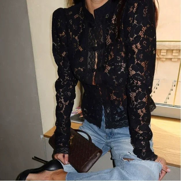 Blusa de encaje con mangas abullonadas Katalina