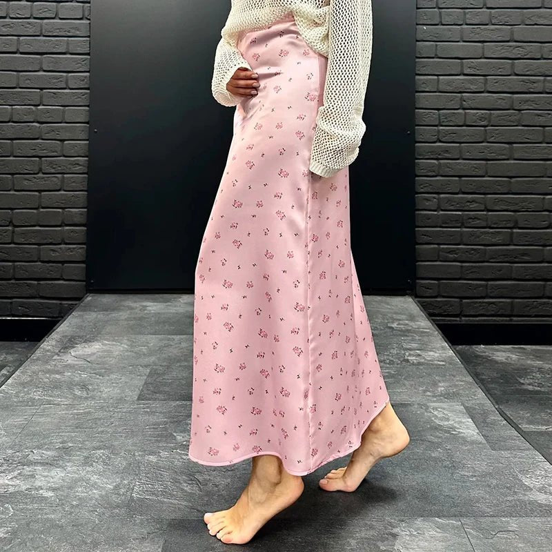 Falda midi Kate de satén estampado y talle alto