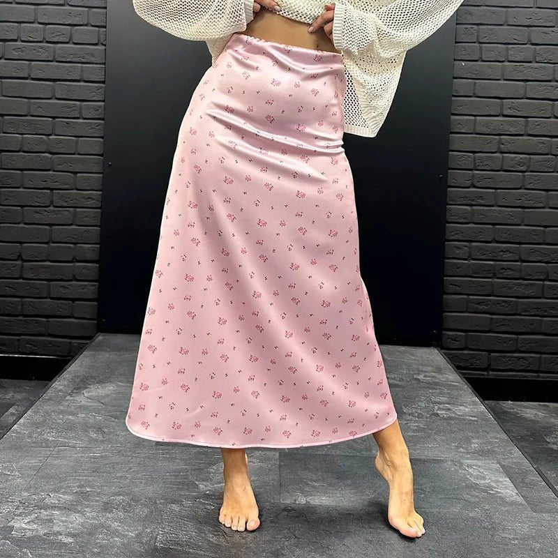 Falda midi Kate de satén estampado y talle alto