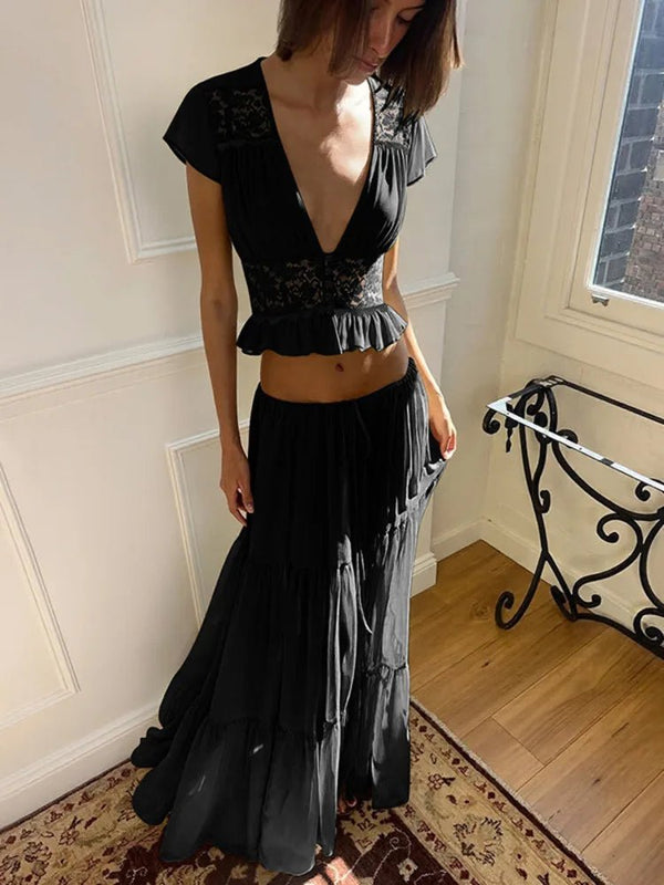 Conjunto de top y falda de gasa y encaje Katerina