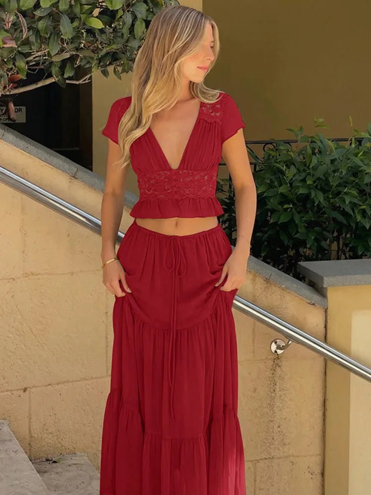 Conjunto de top y falda de gasa y encaje Katerina
