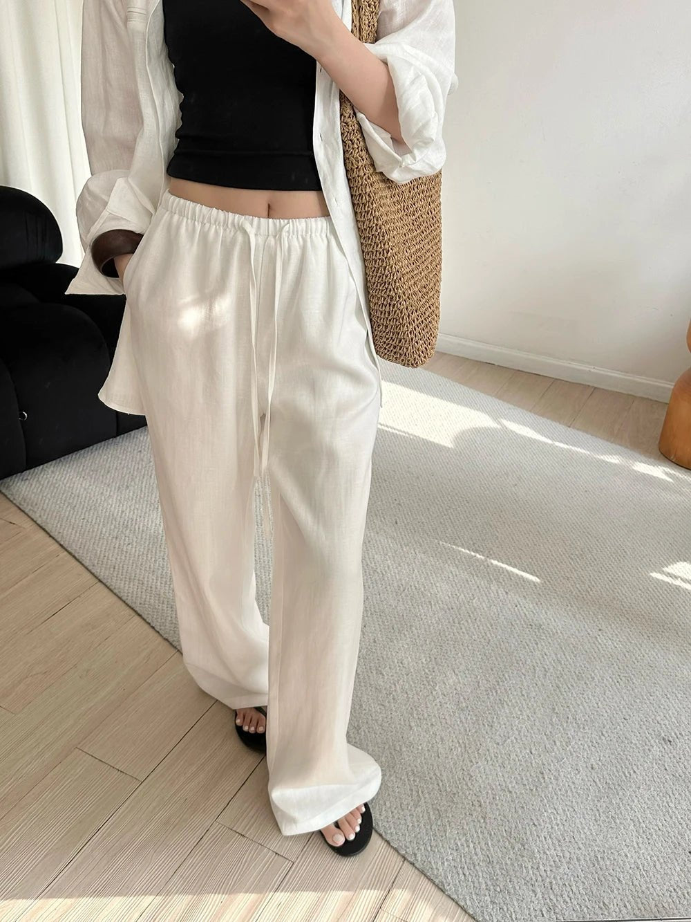 Pantalones de lino de pierna ancha Kendall
