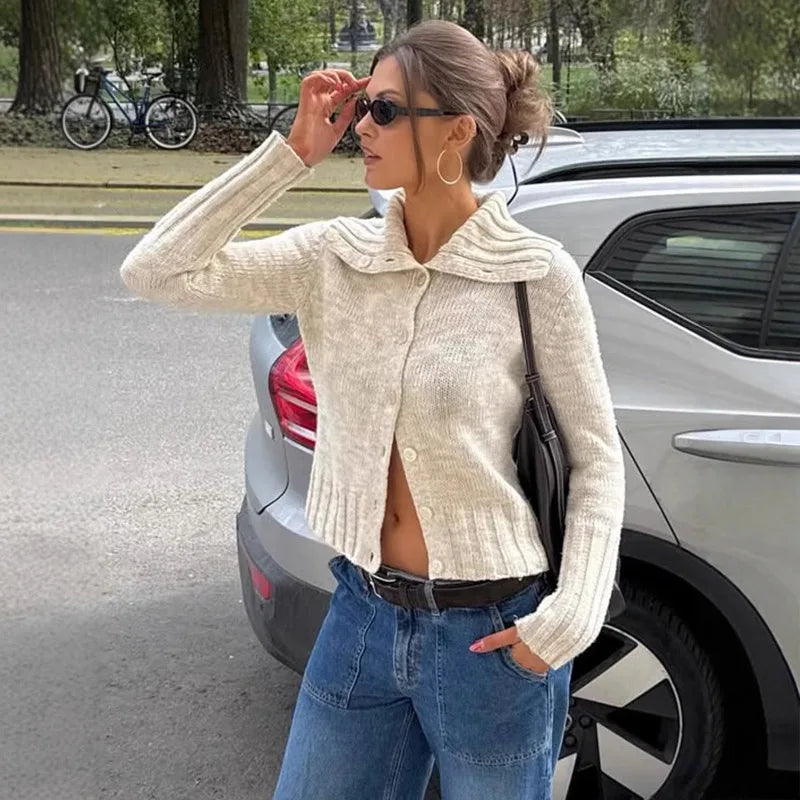 Cárdigan de punto con cuello ancho Hanne