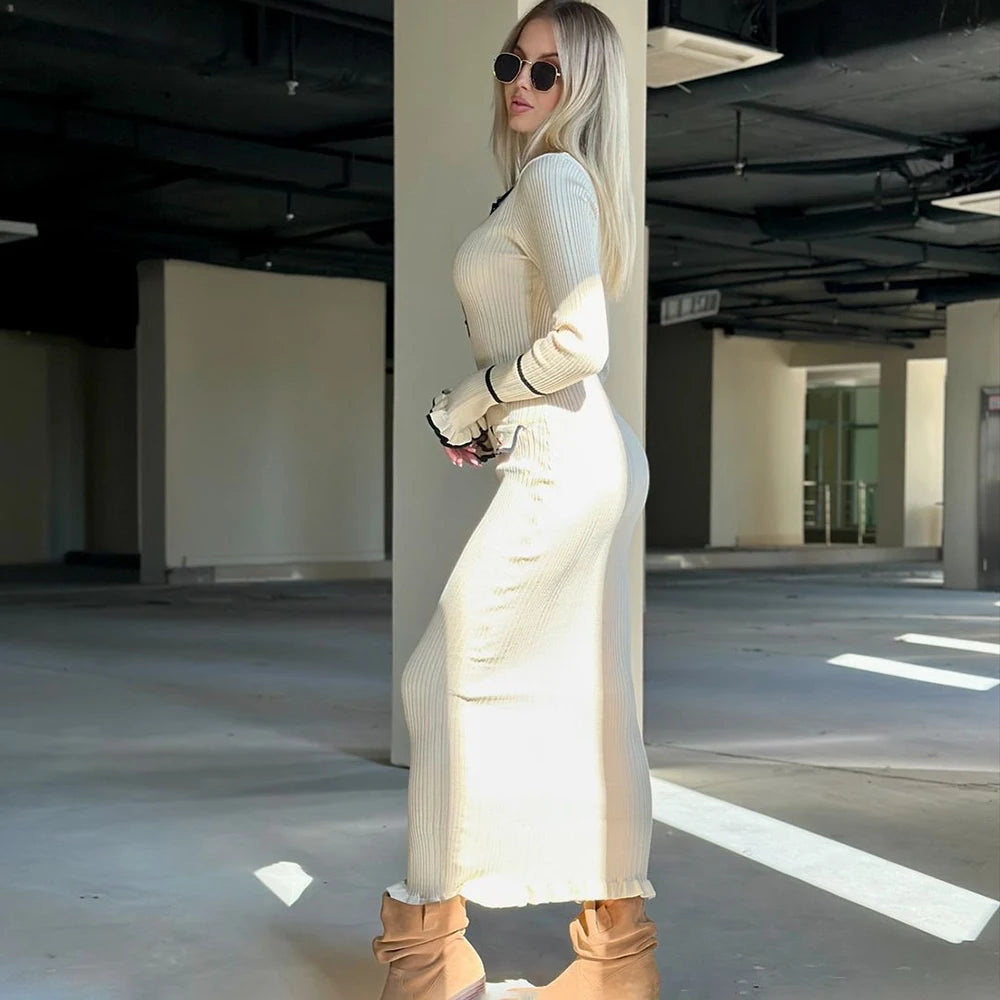 Vestido midi de punto con cuello polo Emmeline