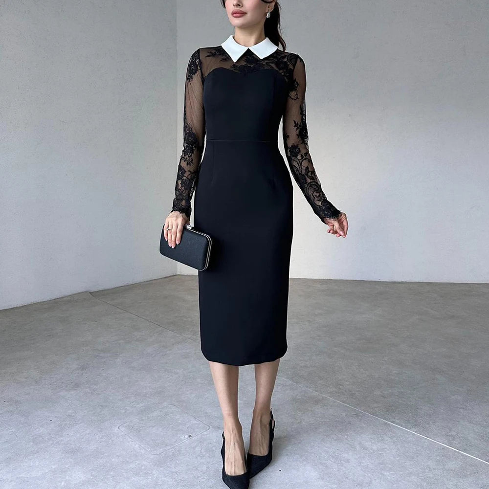Vestido midi de encaje con cuello Ottilie