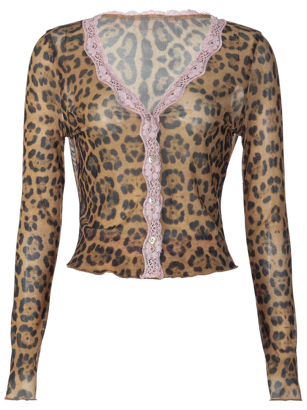 Top cárdigan de leopardo con ribete de encaje Jolene