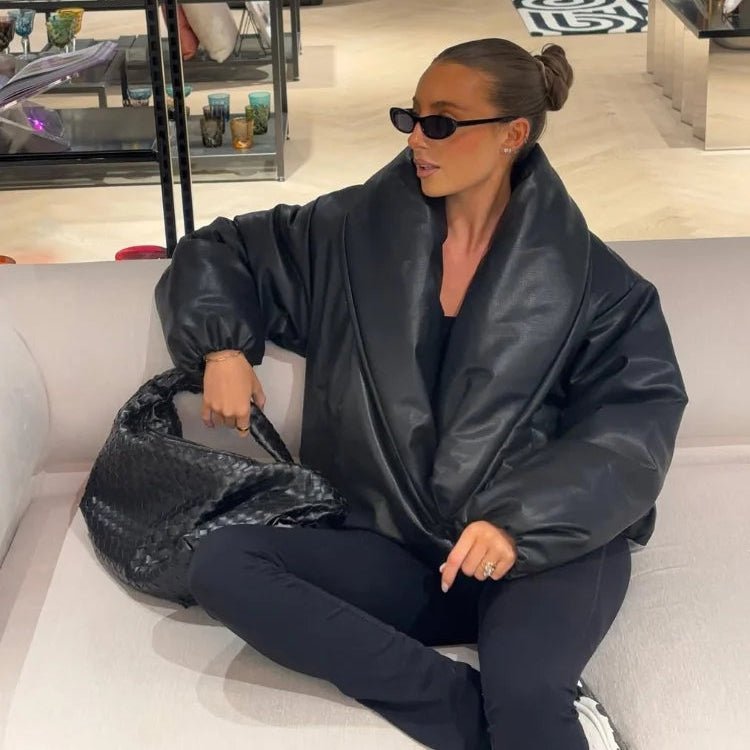Chaqueta de cuero con solapa Lara