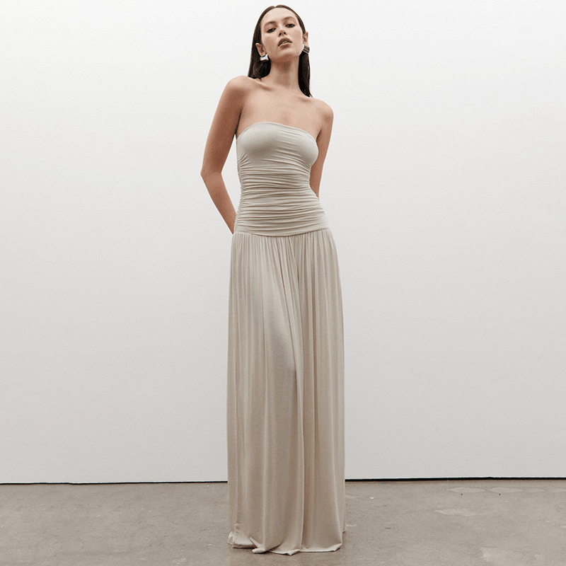 Vestido largo fruncido sin tirantes Lauren