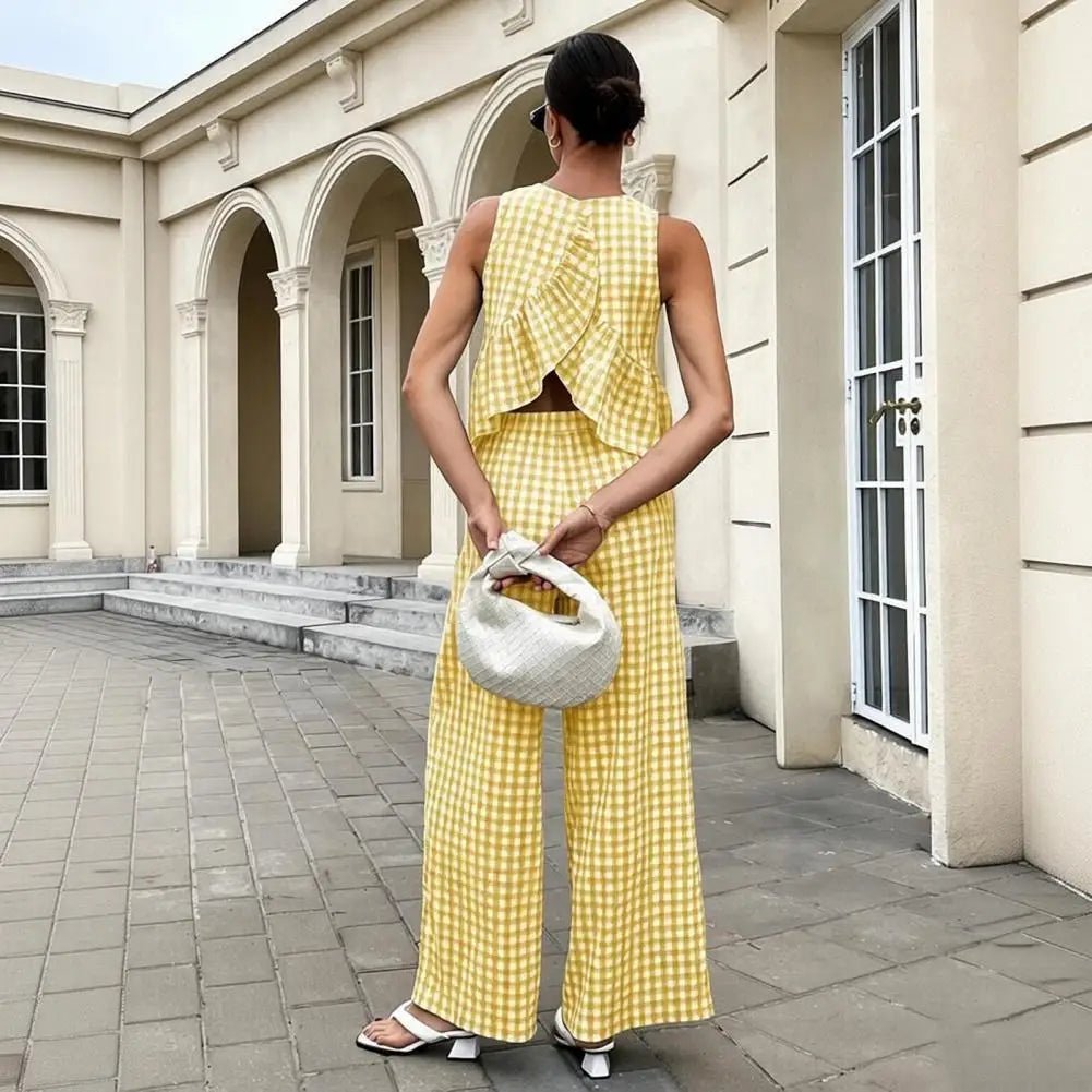 Conjunto de dos piezas Leanne de cuadros con volantes