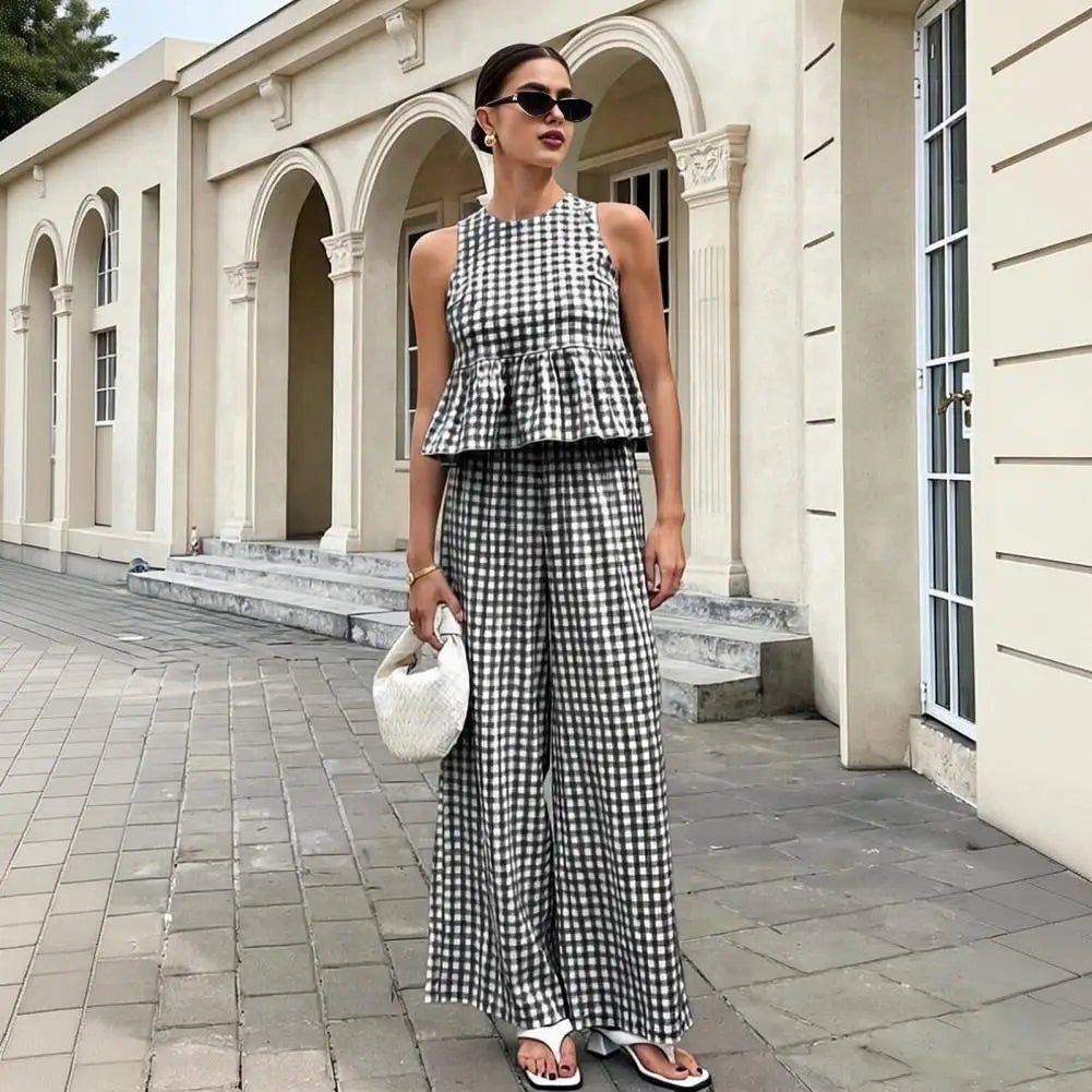 Conjunto de dos piezas Leanne de cuadros con volantes