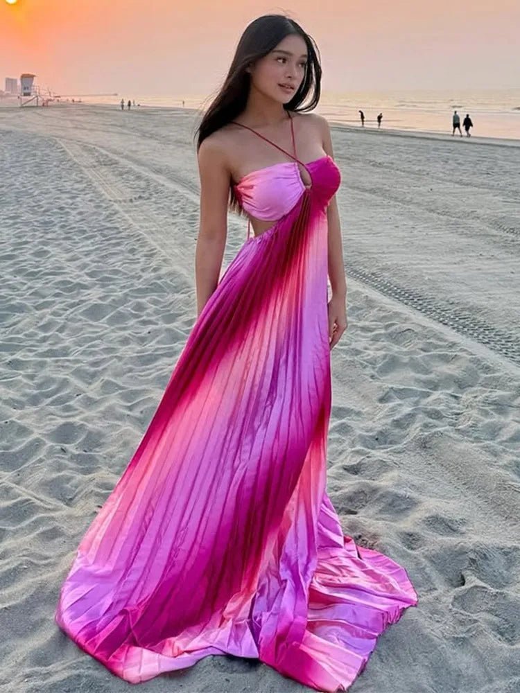 Vestido largo estructurado plisado con degradado Lena