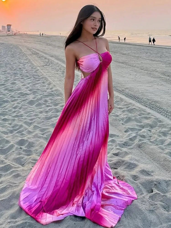 Vestido largo estructurado plisado con degradado Lena