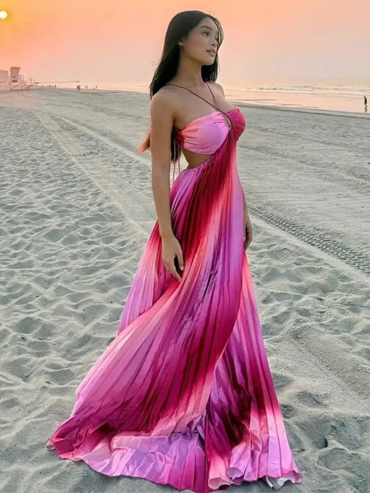Vestido largo estructurado plisado con degradado Lena