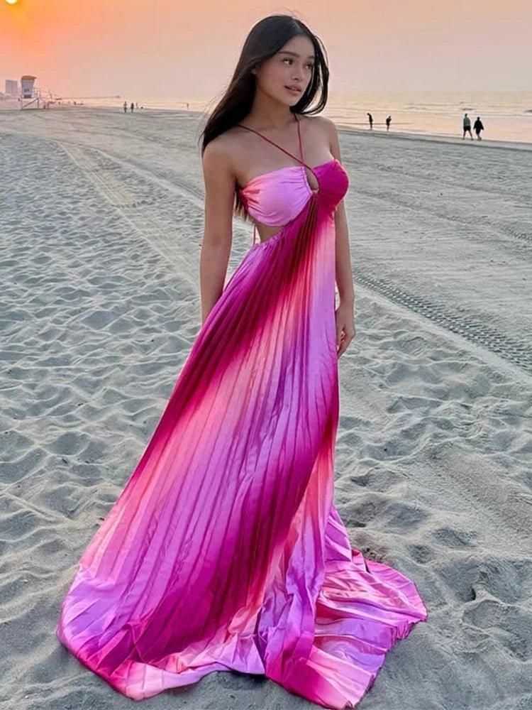 Vestido largo estructurado plisado con degradado Lena