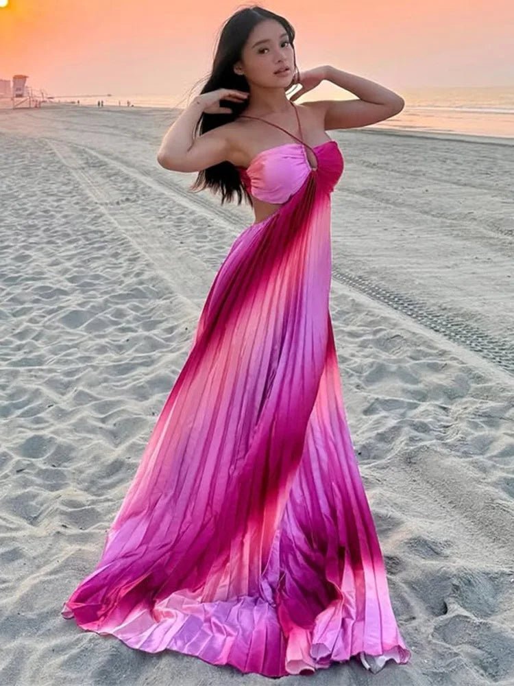 Vestido largo estructurado plisado con degradado Lena