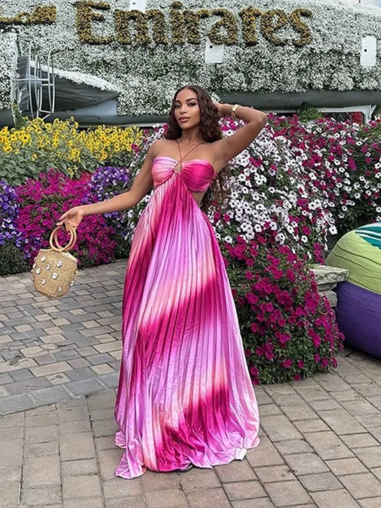 Vestido largo estructurado plisado con degradado Lena